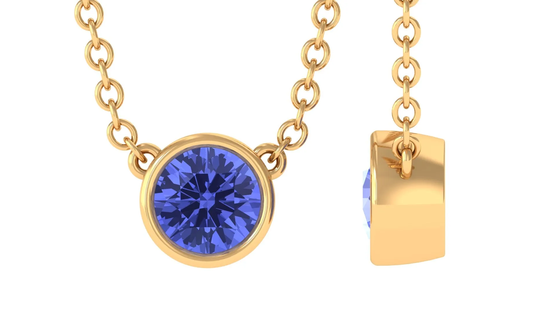 1/2 CT Bezel Set Tanzanite Solitaire Pendant Necklace in Gold