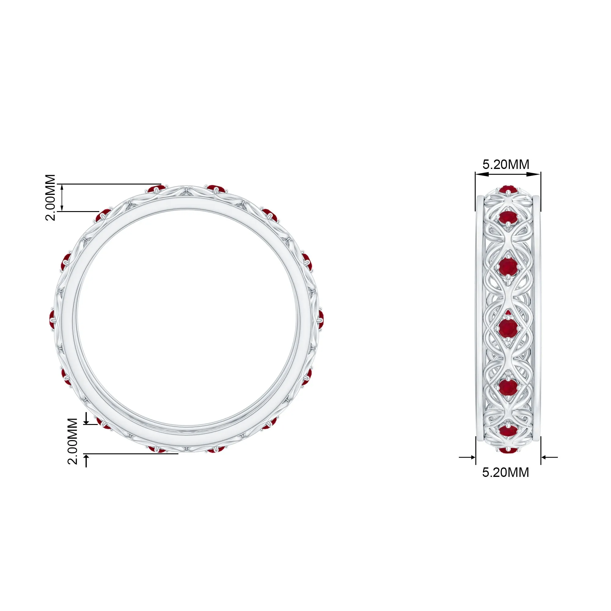 1/2 CT Ruby Celtic Band Ring in 4 Prong Diagonal Setting