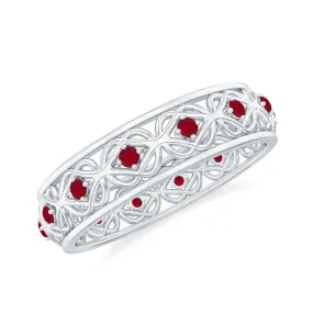 1/2 CT Ruby Celtic Band Ring in 4 Prong Diagonal Setting