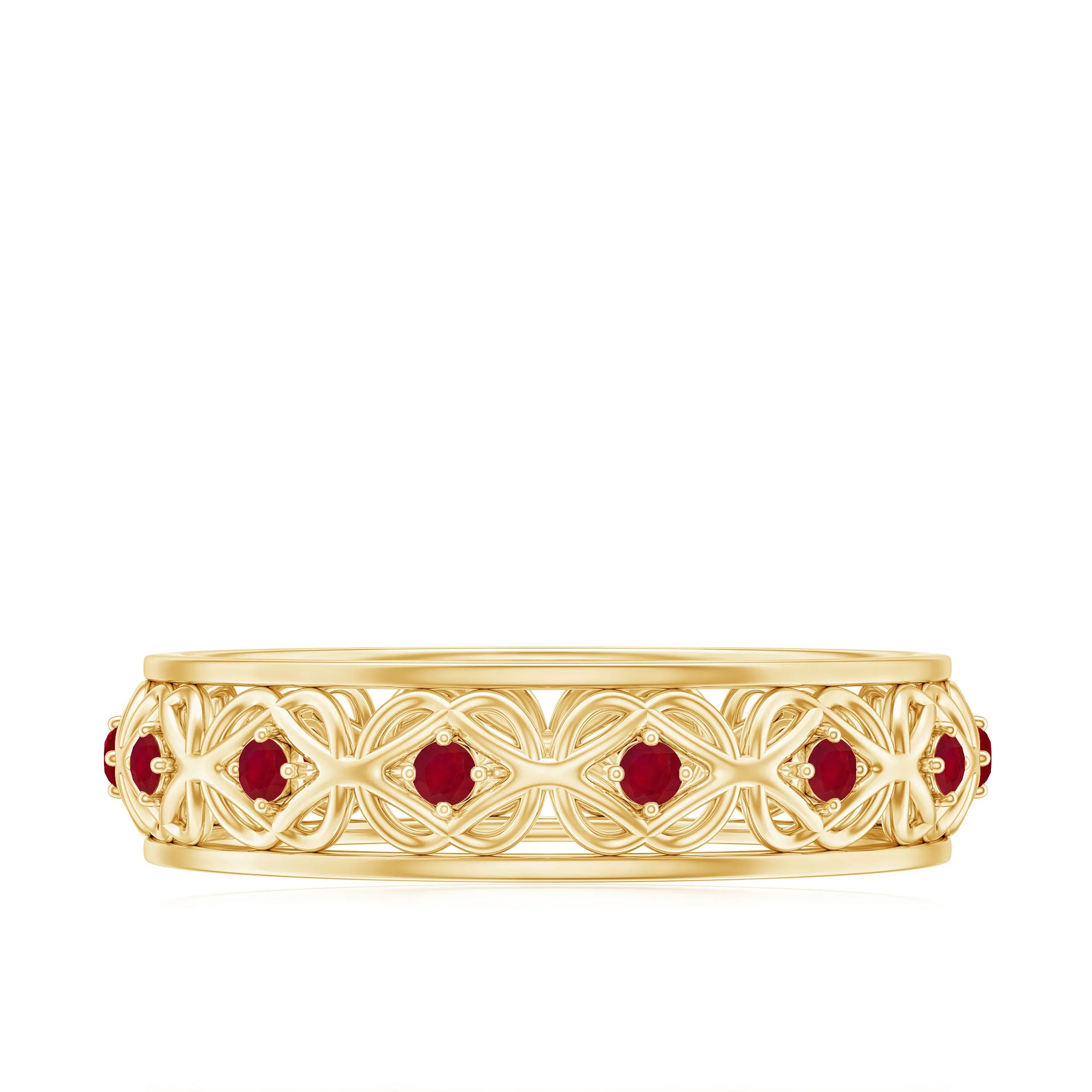 1/2 CT Ruby Celtic Band Ring in 4 Prong Diagonal Setting