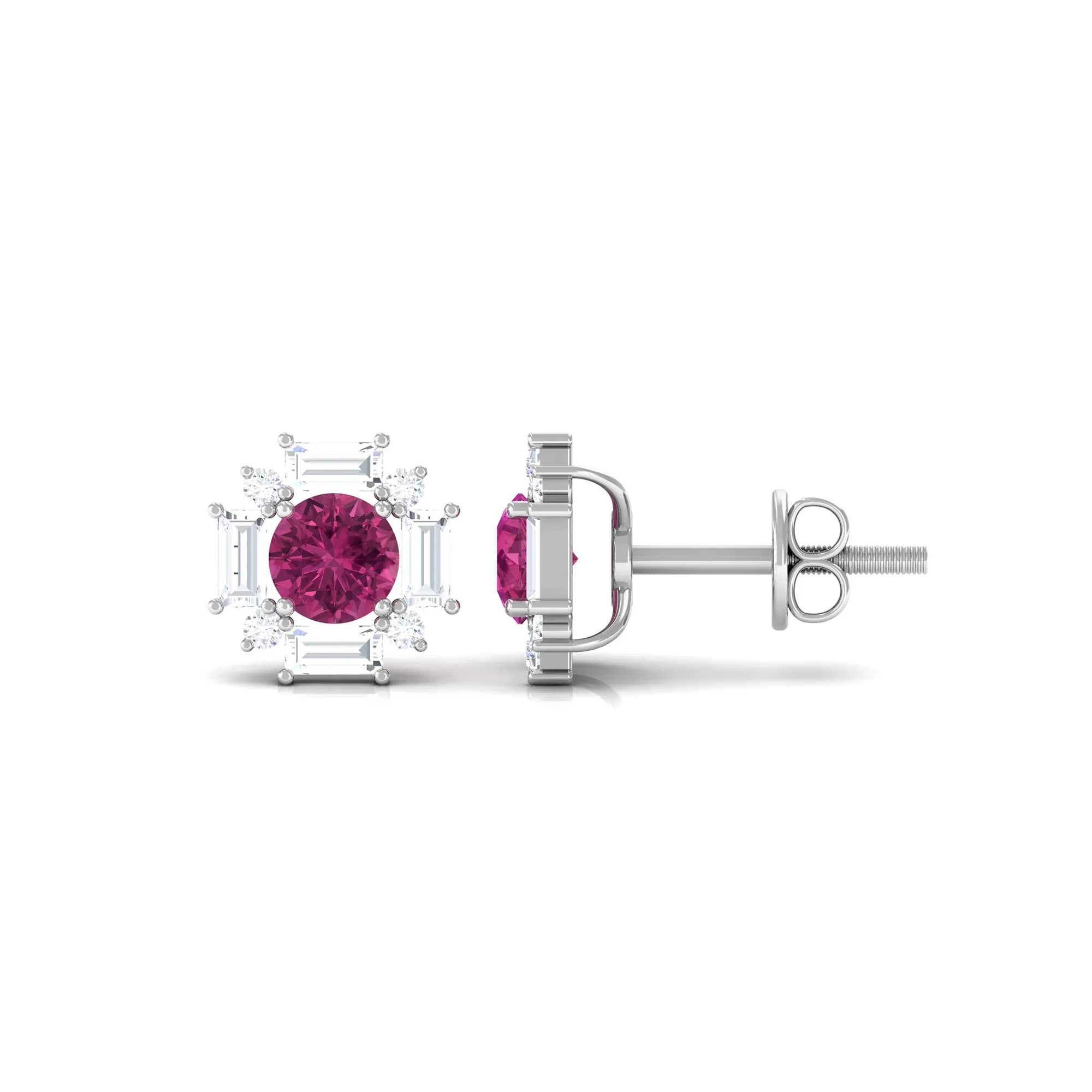 1.25 CT Pink Tourmaline and Diamond Halo Stud Earrings