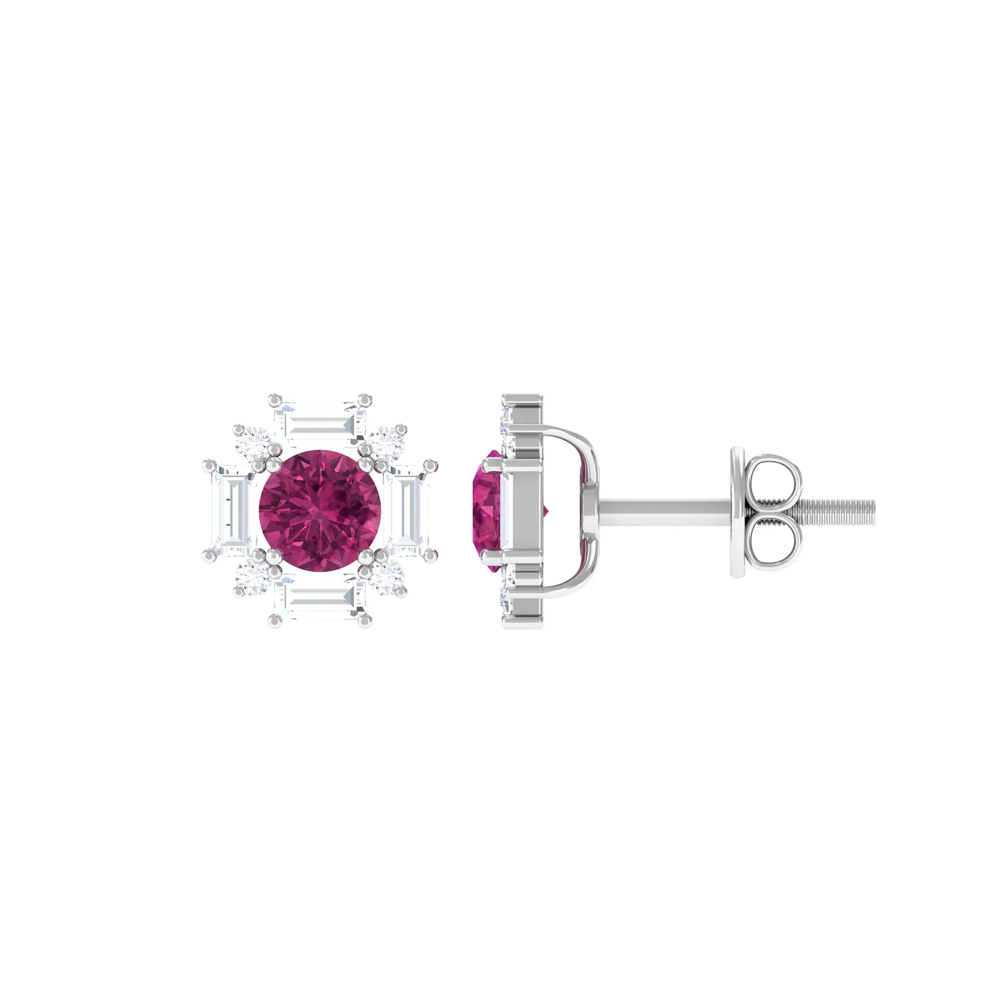 1.25 CT Pink Tourmaline and Diamond Halo Stud Earrings