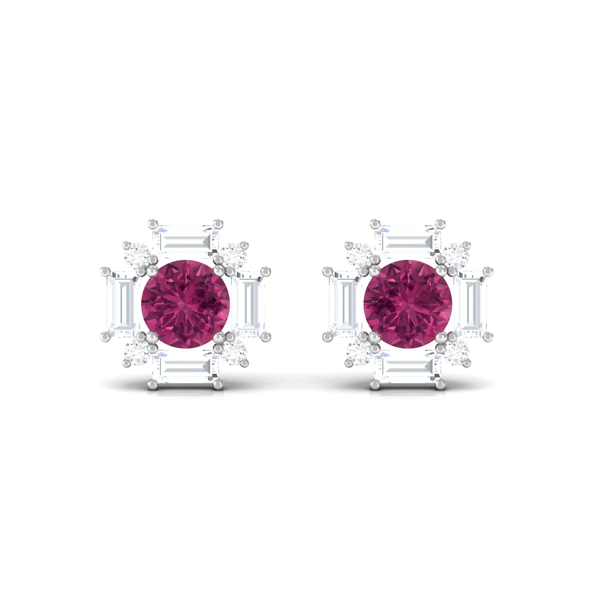 1.25 CT Pink Tourmaline and Diamond Halo Stud Earrings