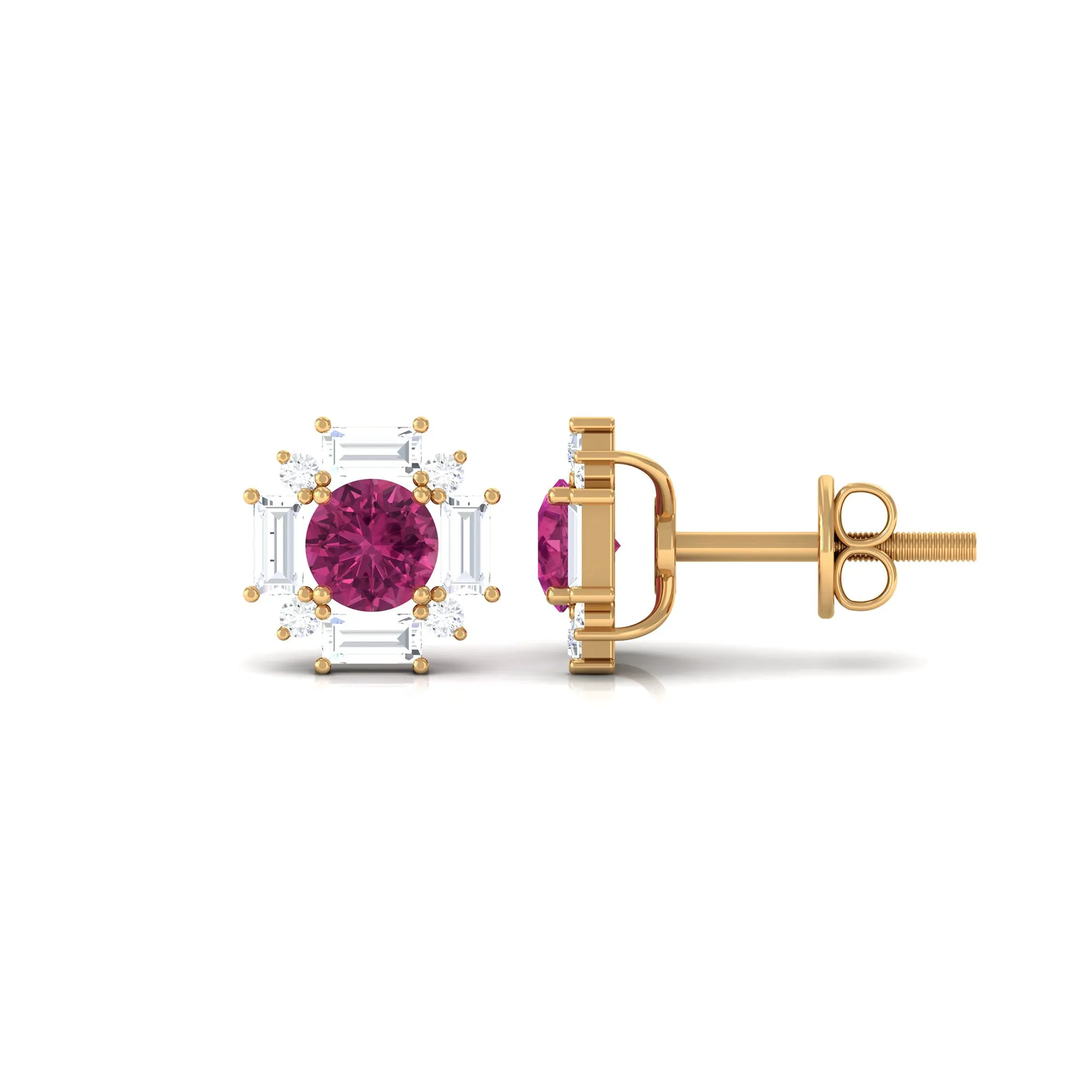 1.25 CT Pink Tourmaline and Diamond Halo Stud Earrings