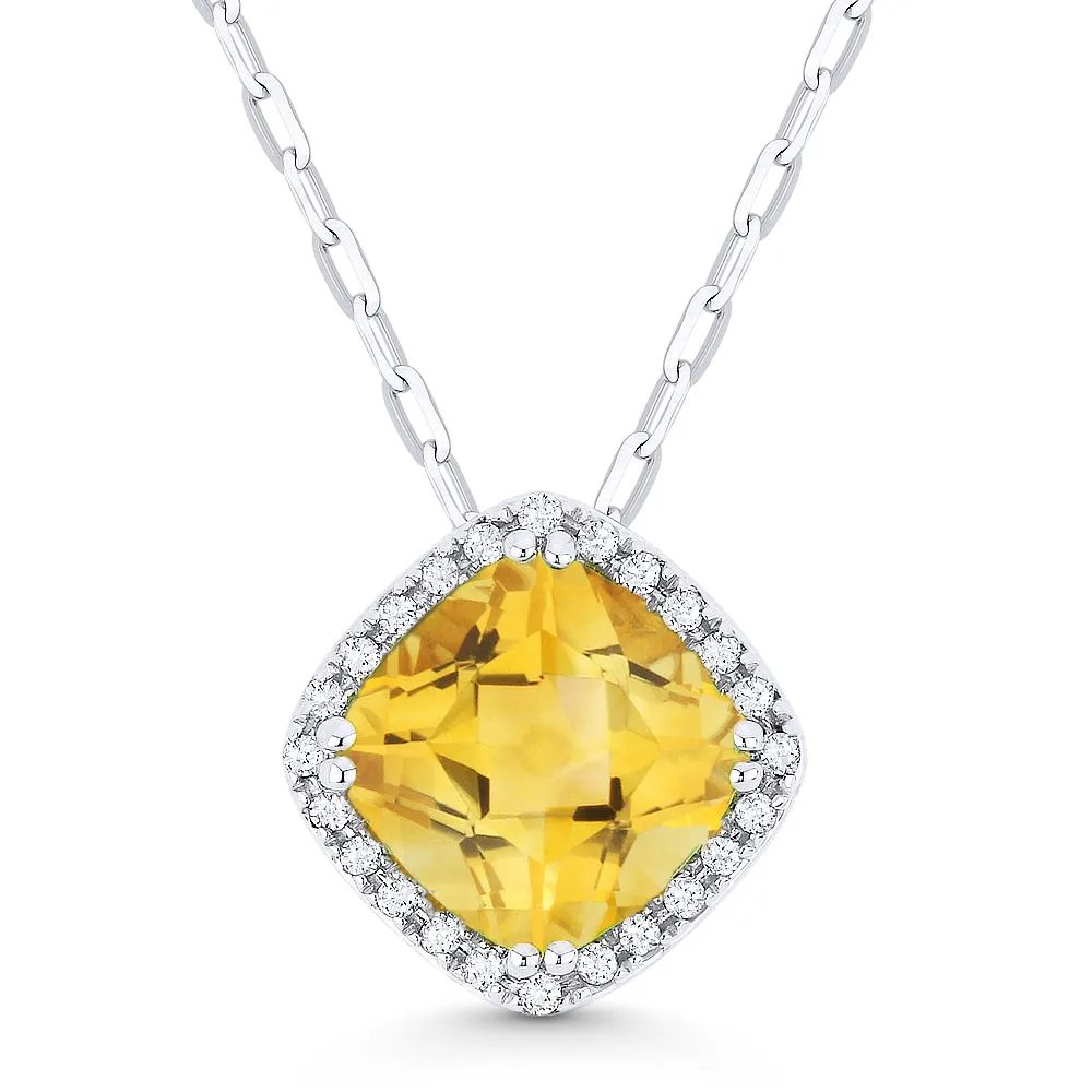 1.47ct Citrine 16"Pendant Necklace in 14K White Gold