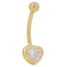 14k Gold Heart Shaped CZ in Bezel Setting Belly Ring