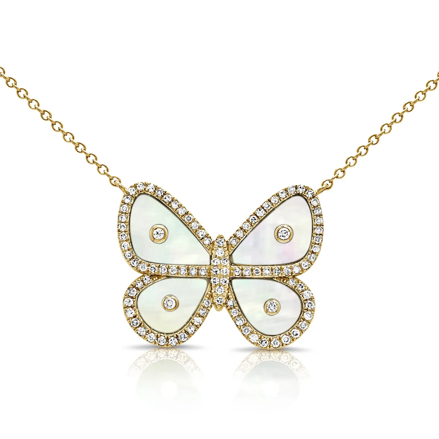 14K Gold Mother of Pearl & Diamond Butterfly Necklace