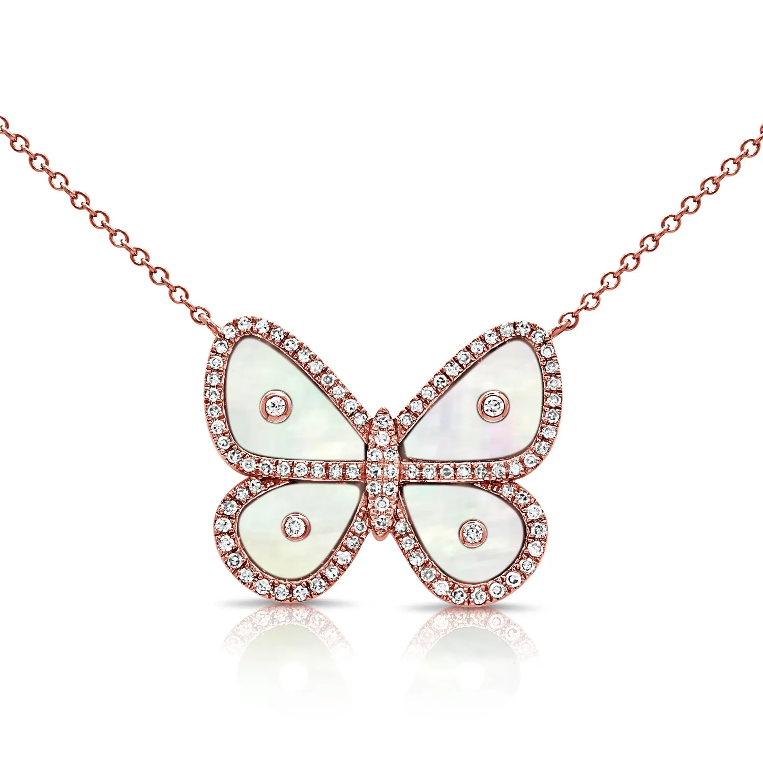 14K Gold Mother of Pearl & Diamond Butterfly Necklace