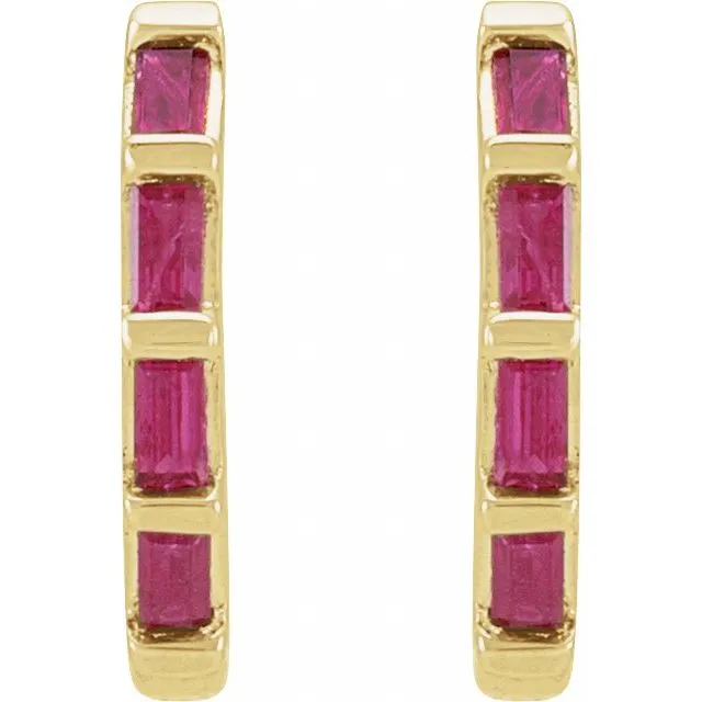 14k Gold Natural Stone Huggie Hoop Earrings - Diamond, Ruby or Sapphire