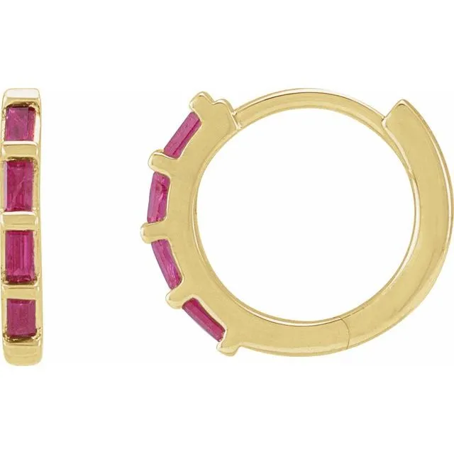 14k Gold Natural Stone Huggie Hoop Earrings - Diamond, Ruby or Sapphire