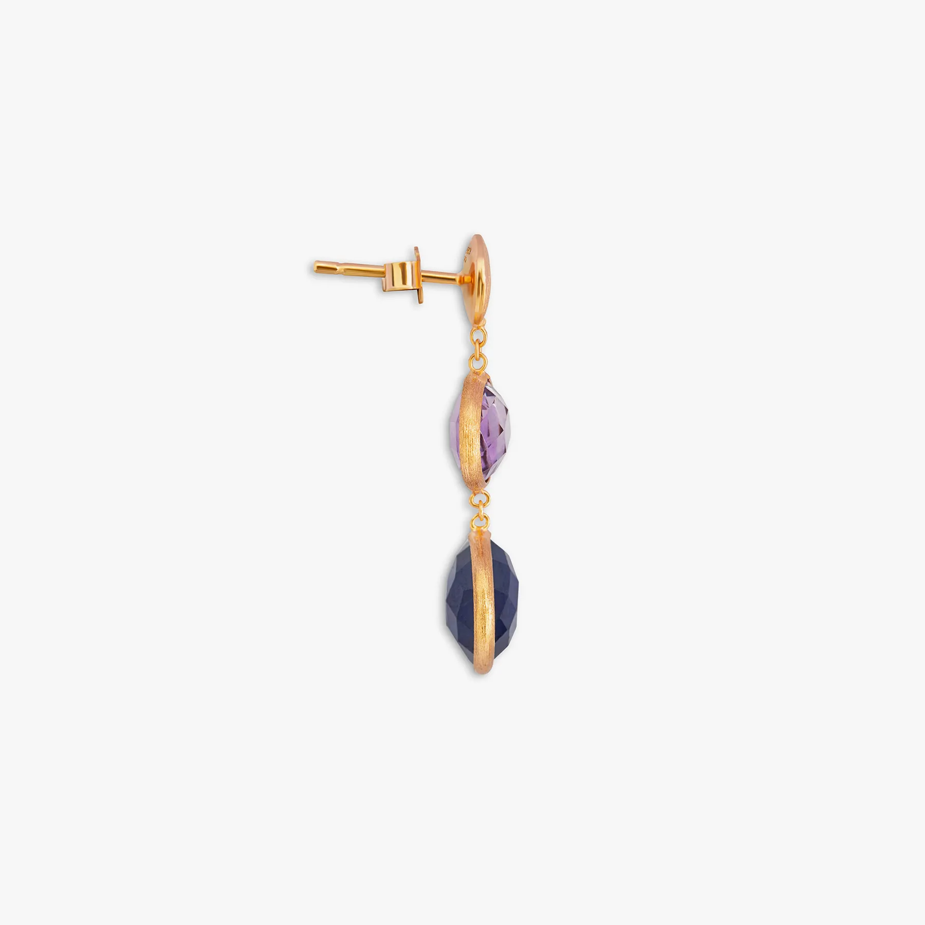 14K satin rose gold Kensington double drop earrings with sapphire and amethyst