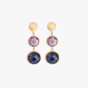 14K satin rose gold Kensington double drop earrings with sapphire and amethyst