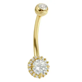 14k Solid Gold Banana Belly Ring with 6.5mm Round Design