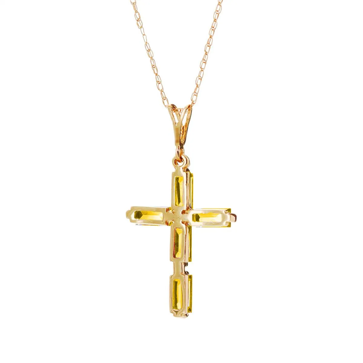 14K Solid Rose Gold Cross Necklace w/ Natural Citrines