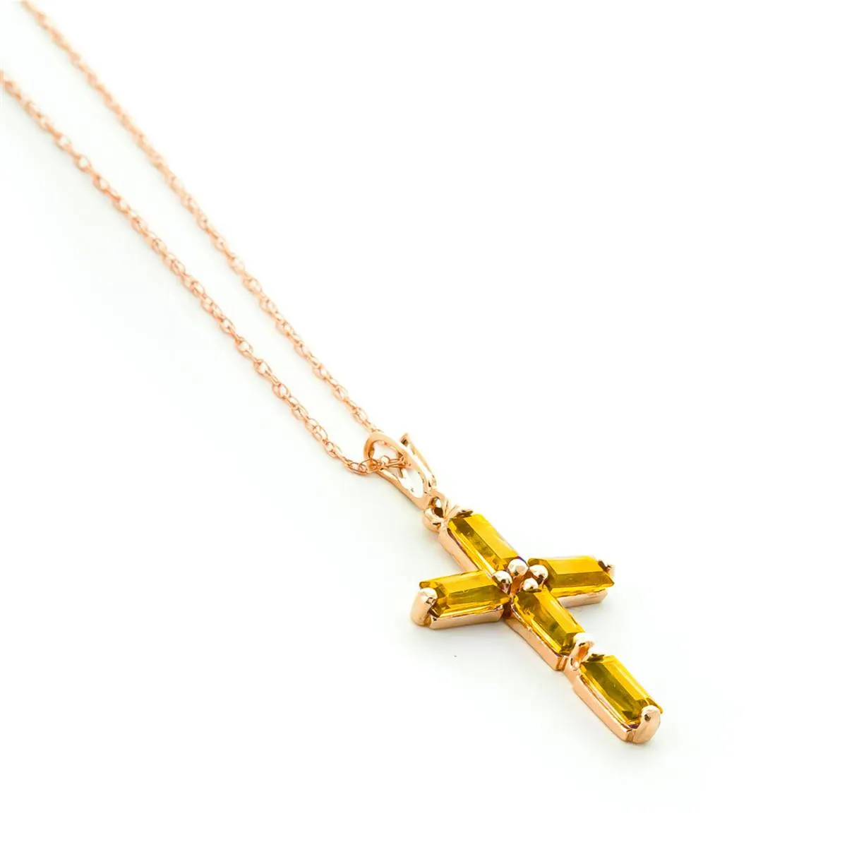 14K Solid Rose Gold Cross Necklace w/ Natural Citrines