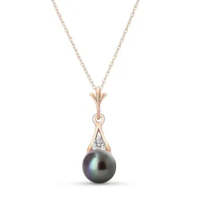 14K Solid Rose Gold Necklace w/ Diamond & Black Pearl