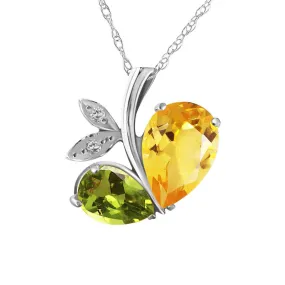 14K Solid White Gold Modern Heart Necklace Combination Of Citrine, Peridot & Diamonds