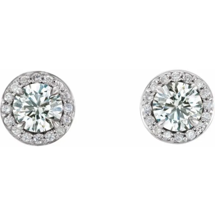 14K White 4 mm Natural White Sapphire & 1/10 CTW Natural Diamond Earrings