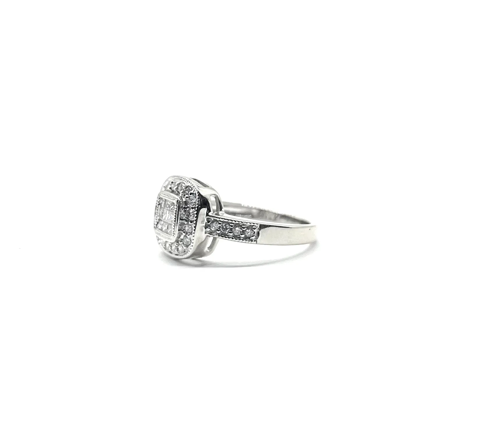 14k White Gold 3/4ctw Invisible Set Halo Ring