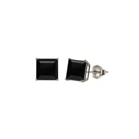 14k White Gold Plated 1 Carat Square Created Black Sapphire Stud Earrings