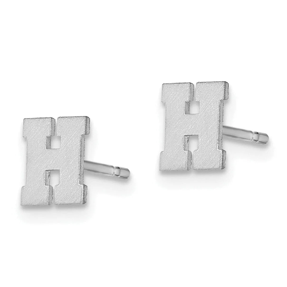 14K White Gold Script Satin Brushed Finish Letter H Initial Earrings