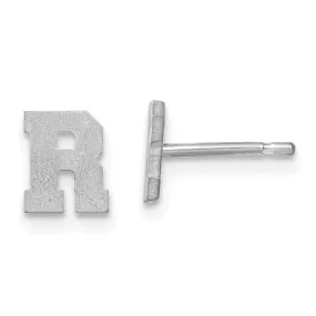 14K White Gold Script Satin Brushed Finish Letter R Initial Earrings