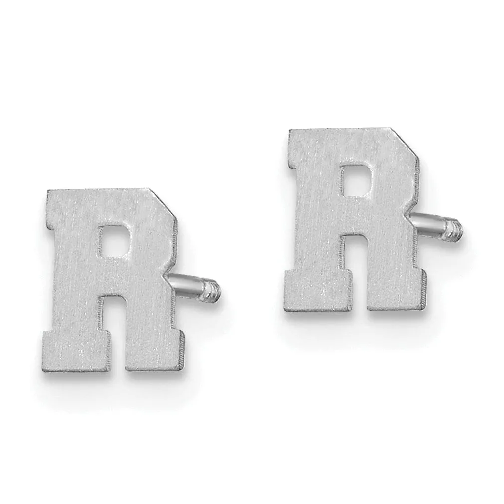 14K White Gold Script Satin Brushed Finish Letter R Initial Earrings