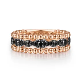 14K White-Rose Gold Black Diamond Bujukan Ring