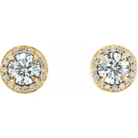 14K Yellow 4 mm Natural White Sapphire & 1/10 CTW Natural Diamond Earrings