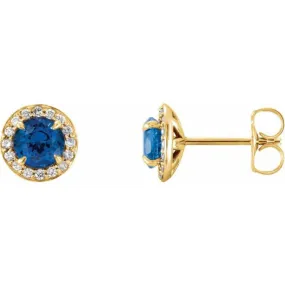 14K Yellow 4.5 mm Lab-Grown Blue Sapphire & 1/6 CTW Natural Diamond Earrings