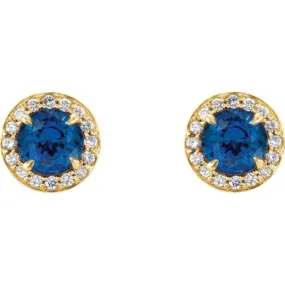 14K Yellow 4.5 mm Natural Blue Sapphire & 1/6 CTW Natural Diamond Earrings