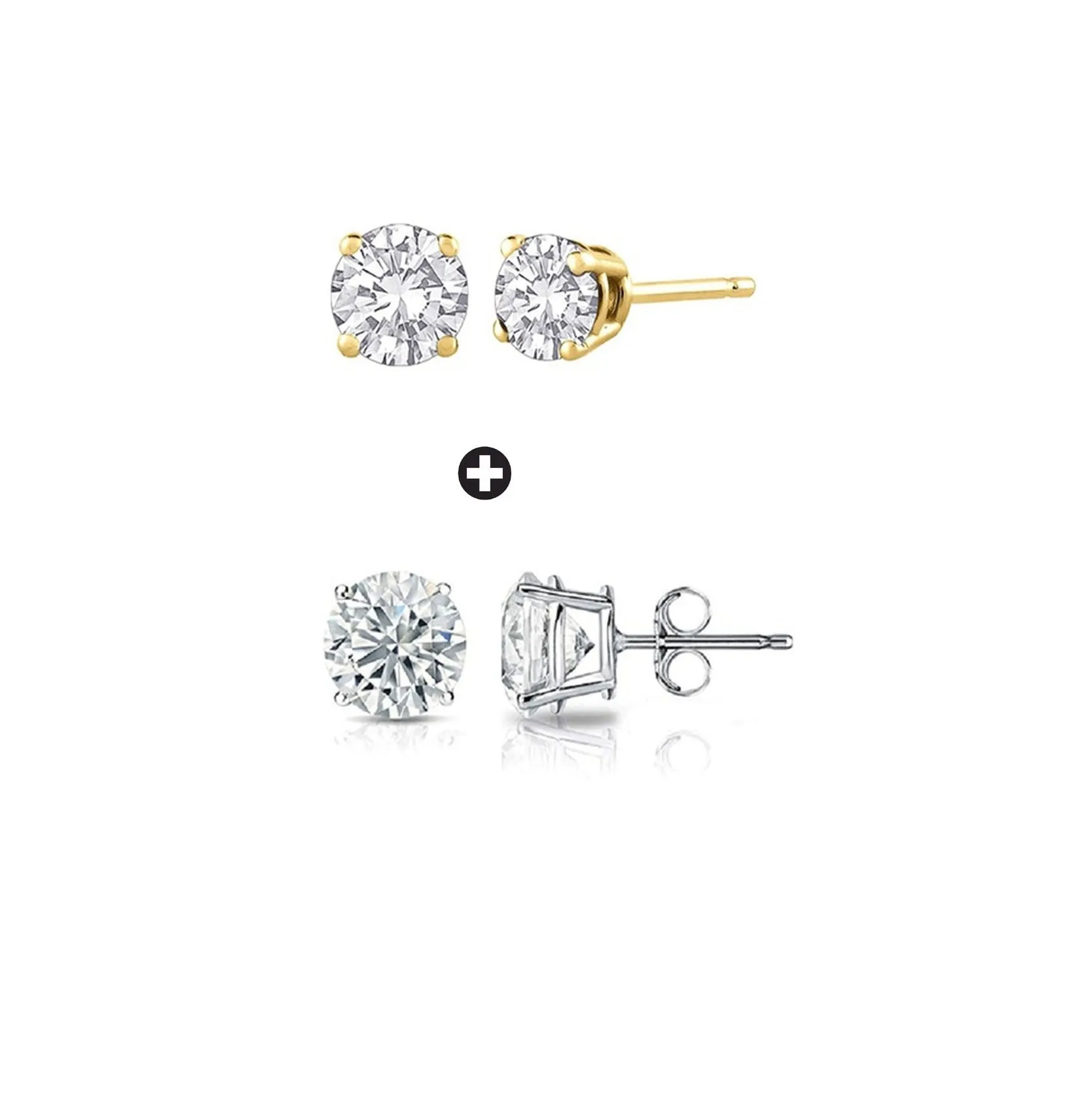 14k Yellow and White Gold Plated 1/2 Ct Created Round White Sapphire Stud Earrings