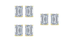 14k Yellow Gold 1/2Ct Emerald Cut White Sapphire Set Of Three Stud Earrings Plated