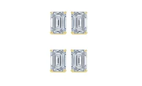 14k Yellow Gold 1/2Ct Emerald Cut White Sapphire Set Of Two Stud Earrings Plated