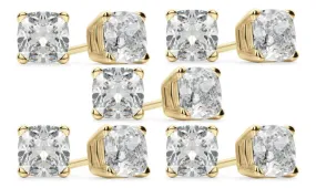 14k Yellow Gold 4Ct Cushion Cut White Sapphire Set Of Five Stud Earrings Plated