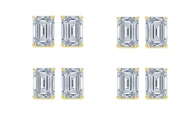 14k Yellow Gold 4Ct Emerald Cut White Sapphire Set Of Four Stud Earrings Plated