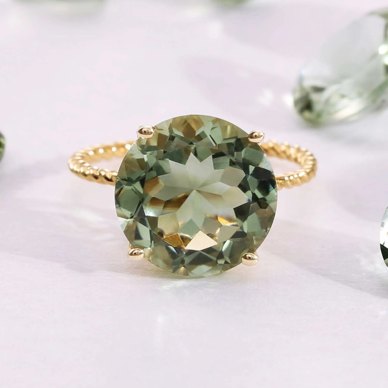 14k Yellow Gold 5 Carat Green Amethyst Gemstone Ring, "Ms. Luscious"