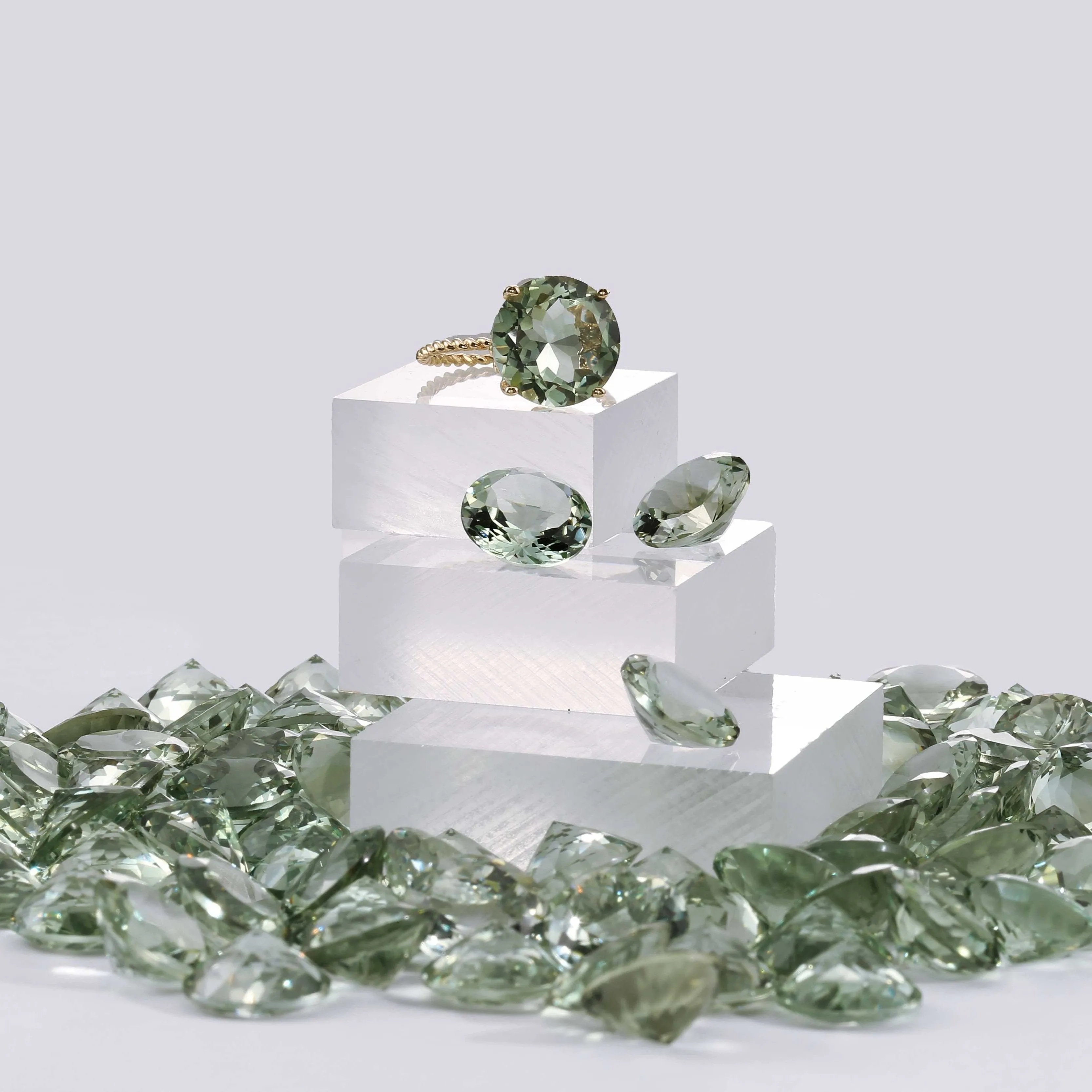 14k Yellow Gold 5 Carat Green Amethyst Gemstone Ring, "Ms. Luscious"