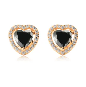 14k Yellow Gold Plated 1 Ct Created Halo Heart Black Sapphire Stud Earrings