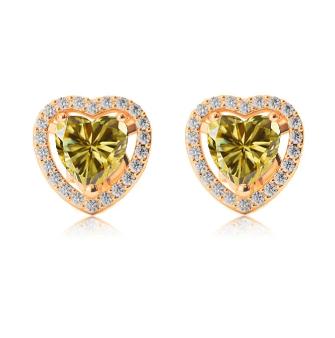 14k Yellow Gold Plated 1 Ct Created Halo Heart Yellow Sapphire Stud Earrings