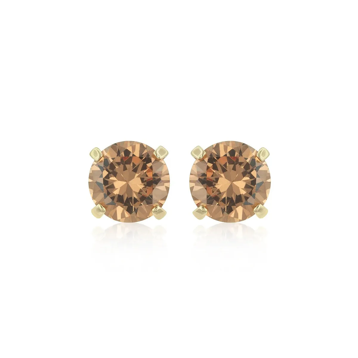 14k Yellow Gold Plated 1/2 Carat Round Created Champagne Sapphire Stud Earrings