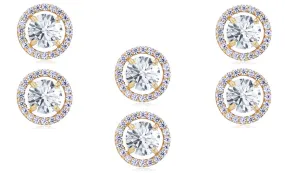 14k Yellow Gold Plated 2Ct Round White Sapphire Set Of Three Halo Stud Earrings