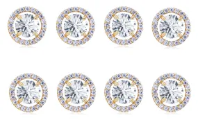 14k Yellow Gold Plated 4mm 1/2Ct Round White Sapphire Set Of Four Halo Stud Earrings