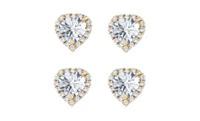 14k Yellow Gold Plated 4mm 2Ct Heart White Sapphire Set of Two Halo Stud Earrings