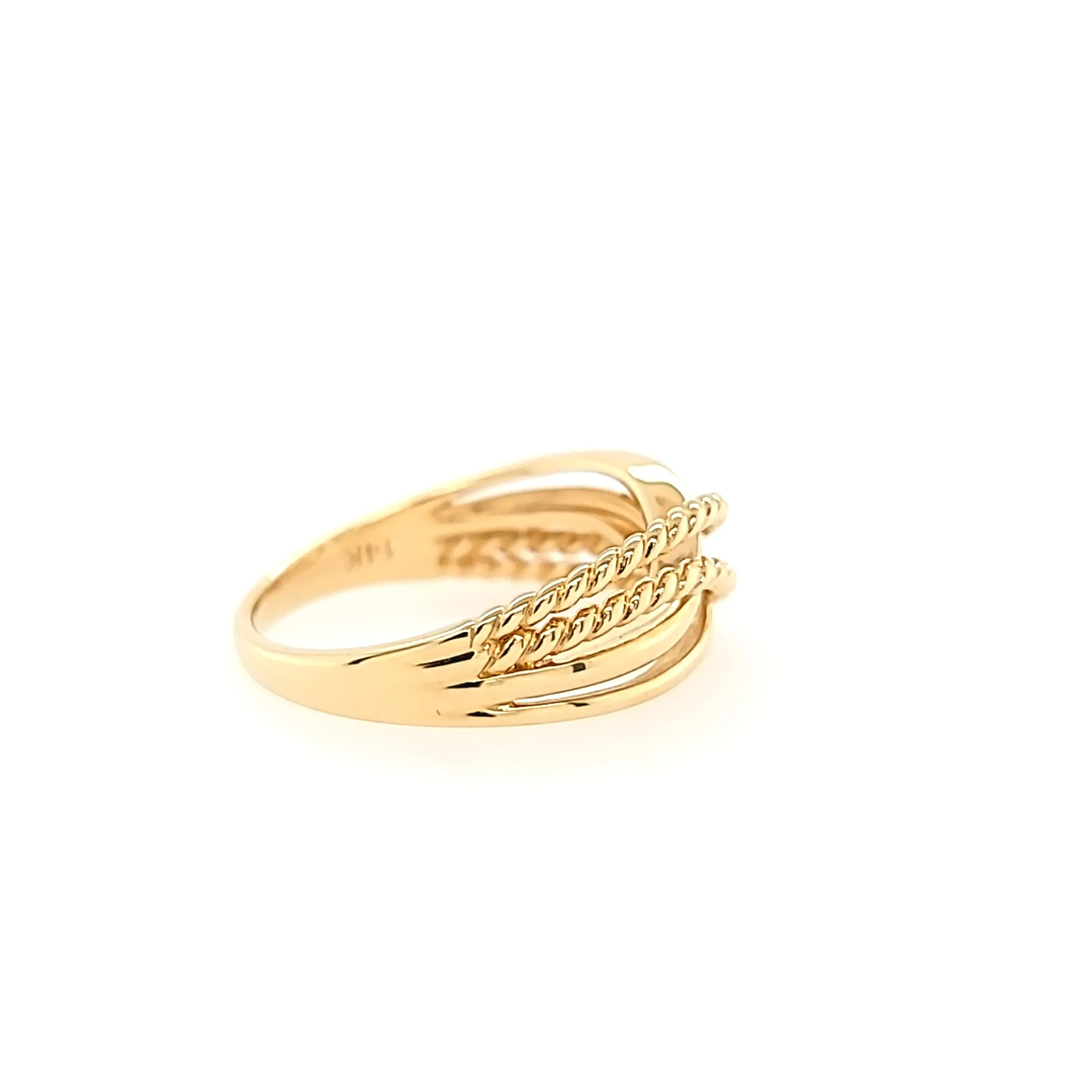 14k Yellow Gold Rope Crossover Ring (I6836)