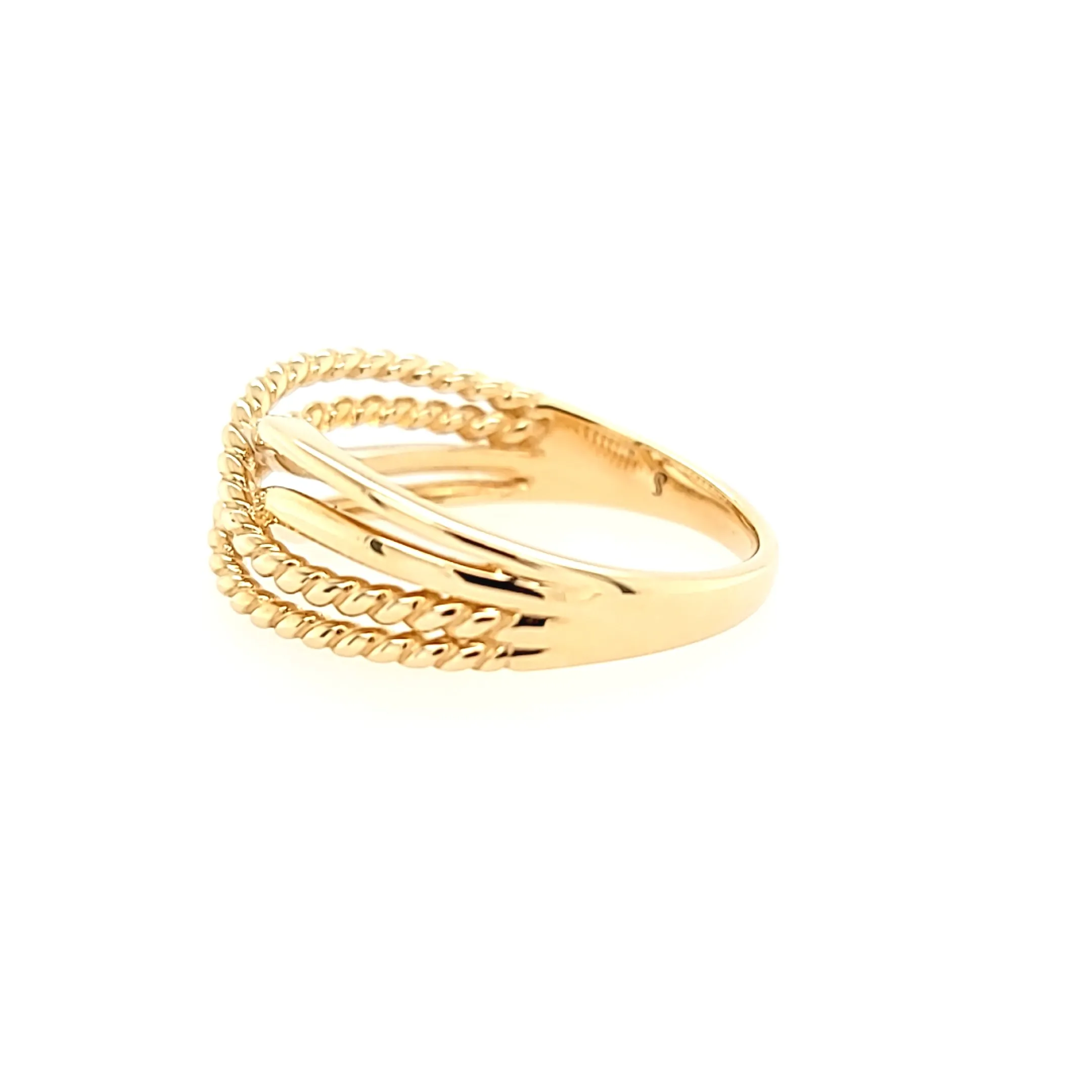 14k Yellow Gold Rope Crossover Ring (I6836)