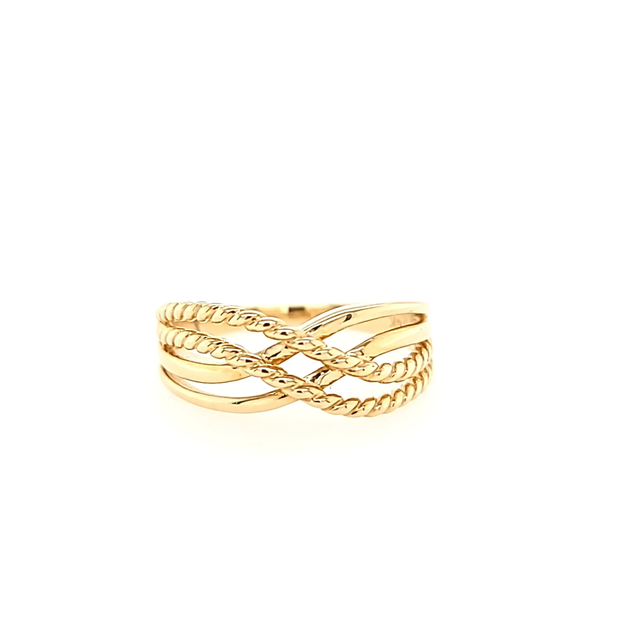 14k Yellow Gold Rope Crossover Ring (I6836)