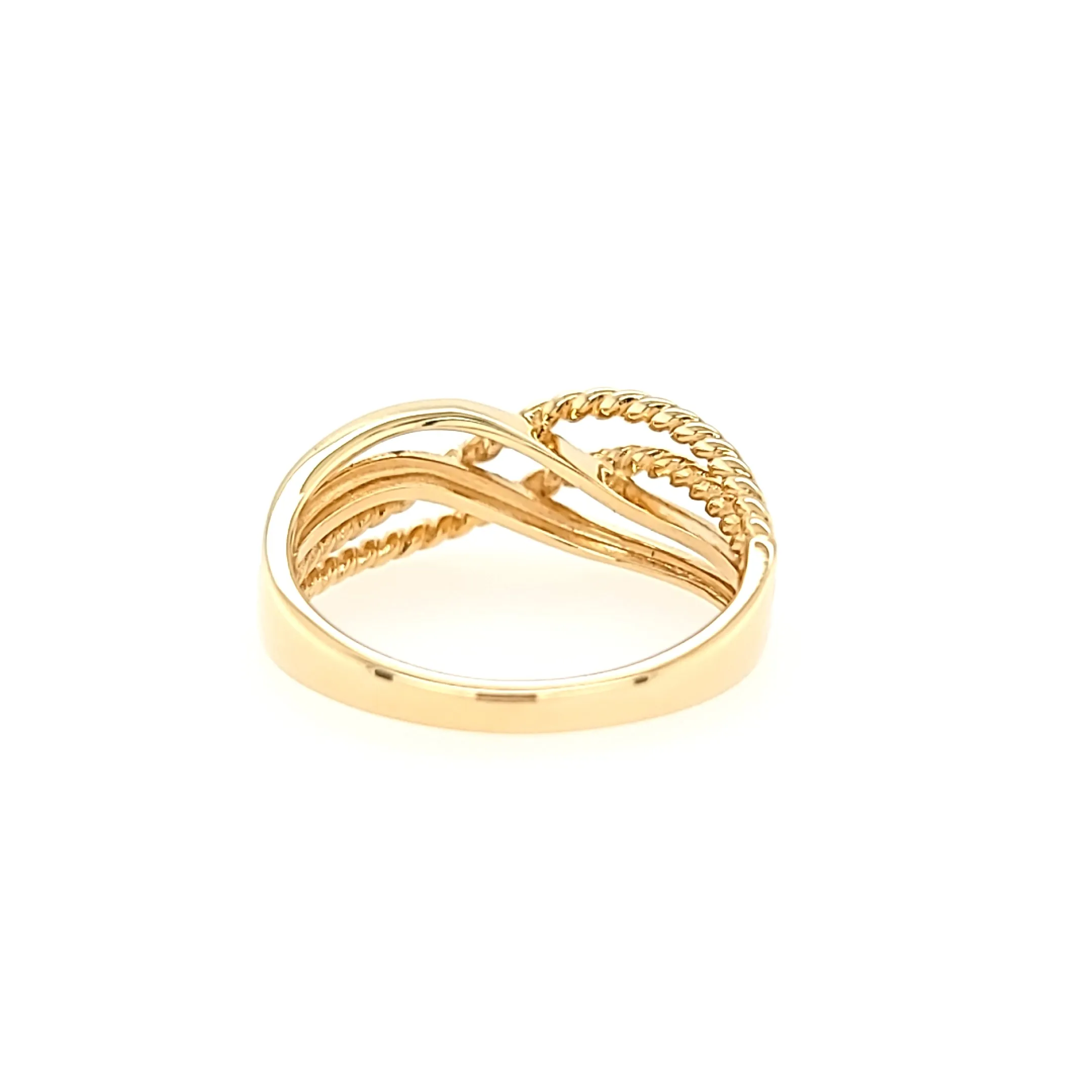 14k Yellow Gold Rope Crossover Ring (I6836)