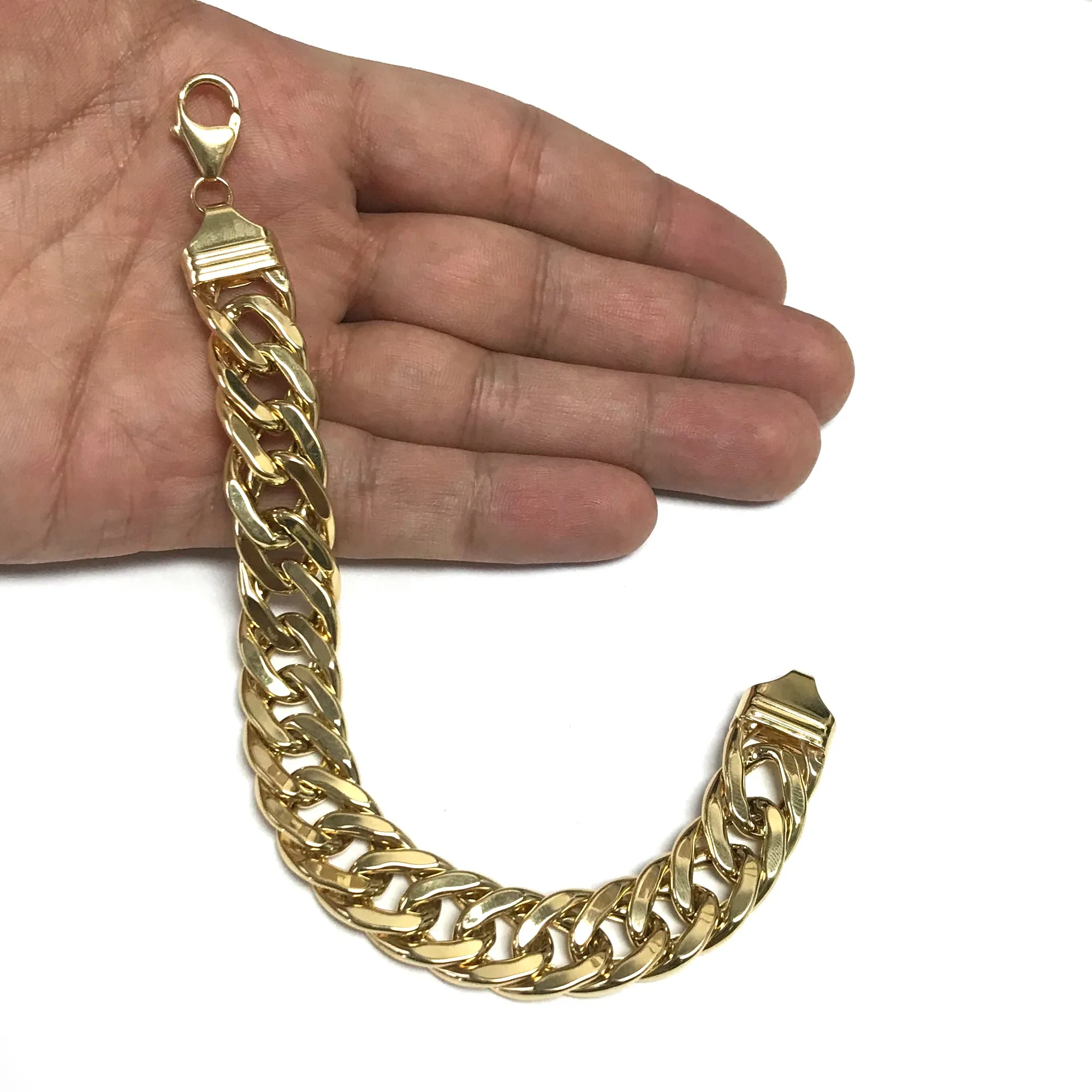 14k Yellow Gold Semi Solid Curb Chain Bracelet, 7.5"