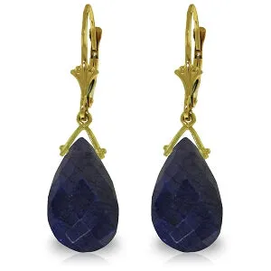 15.6 Carat 14K Solid Yellow Gold Leverback Earrings Briolette Sapphire